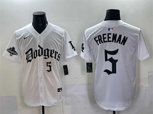 Men's Los Angeles Dodgers #5 Freddie Freeman White 2025 LA Gothic Style With 2024 World Series Champions Patch Vapor Premier Limited Stitched Jersey,We sell and wholesale Men's Los Angeles Dodgers #5 Freddie Freeman White 2025 LA Gothic Style With 2024 World Series Champions Patch Vapor Premier Limited Stitched Jersey on line form chian!