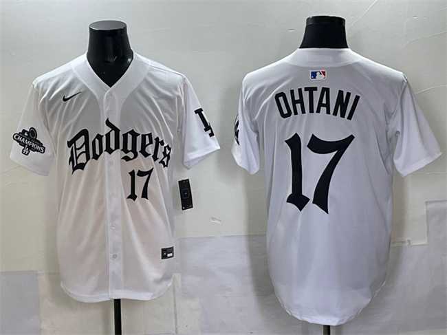 Men's Los Angeles Dodgers #17 Shohei Ohtani White 2025 LA Gothic Style With 2024 World Series Champions Patch Vapor Premier Limited Stitched Jersey,We sell and wholesale Men's Los Angeles Dodgers #17 Shohei Ohtani White 2025 LA Gothic Style With 2024 World Series Champions Patch Vapor Premier Limited Stitched Jersey on line form chian!