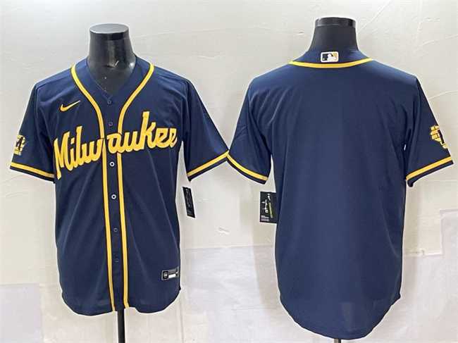 Men's Milwaukee Brewers Blank Navy 2025 With Patch Stitched Jersey,We sell and wholesale Men's Milwaukee Brewers Blank Navy 2025 With Patch Stitched Jersey on line form chian!