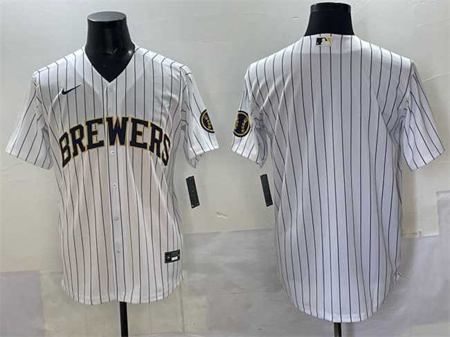 Men's Milwaukee Brewers Blank White Pinstripe 2025 With Patch Stitched Jersey,We sell and wholesale Men's Milwaukee Brewers Blank White Pinstripe 2025 With Patch Stitched Jersey on line form chian!