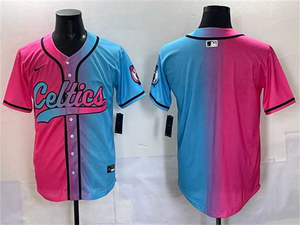 Men's Boston Celtics Blank Pink Blue Limited Stitched Baseball Jersey,We sell and wholesale Men's Boston Celtics Blank Pink Blue Limited Stitched Baseball Jersey on line form chian!
