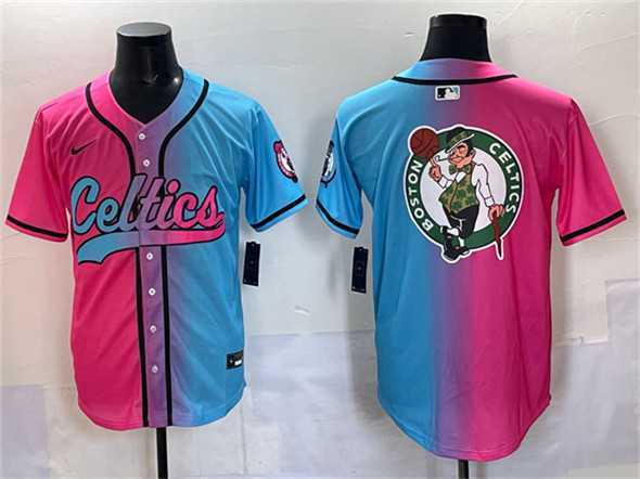 Men's Boston Celtics Team Big Logo Pink Blue Limited Stitched Baseball Jersey,We sell and wholesale Men's Boston Celtics Team Big Logo Pink Blue Limited Stitched Baseball Jersey on line form chian!
