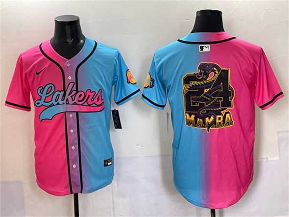 Men's Los Angeles Lakers Team Big Logo Pink Blue Limited Stitched Baseball Jersey,We sell and wholesale Men's Los Angeles Lakers Team Big Logo Pink Blue Limited Stitched Baseball Jersey on line form chian!