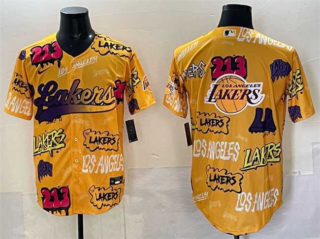 Men's Los Angeles Lakers Team Big Logo Yellow Limited Stitched Baseball Jersey,We sell and wholesale Men's Los Angeles Lakers Team Big Logo Yellow Limited Stitched Baseball Jersey on line form chian!