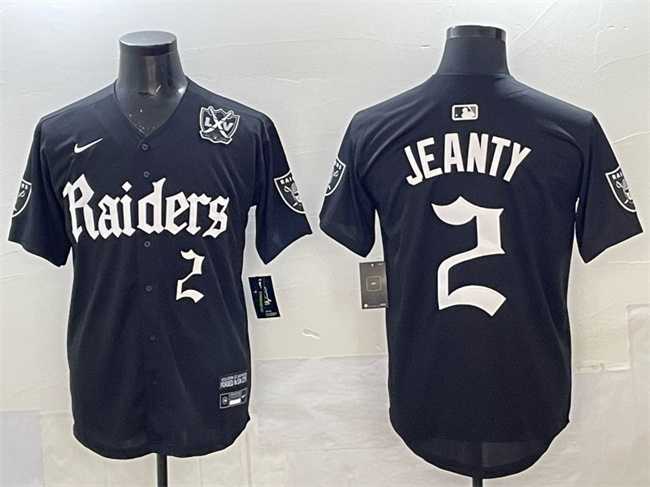 Men's Las Vegas Raiders #2 Ashton Jeanty Black 'Gothic Sin City Shadows Edition' With 65th Anniversary Patch Vapor Limited Stitched Baseball Jersey,We sell and wholesale Men's Las Vegas Raiders #2 Ashton Jeanty Black 'Gothic Sin City Shadows Edition' With 65th Anniversary Patch Vapor Limited Stitched Baseball Jersey on line form chian!