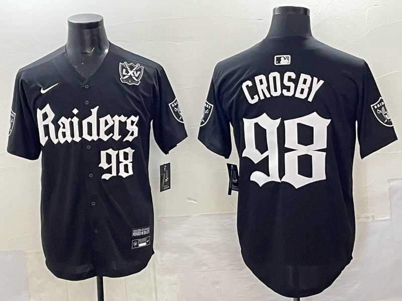 Men's Las Vegas Raiders #98 Maxx Crosby Black 'Gothic Sin City Shadows Edition' With 65th Anniversary Patch Vapor Limited Stitched Baseball Jersey,We sell and wholesale Men's Las Vegas Raiders #98 Maxx Crosby Black 'Gothic Sin City Shadows Edition' With 65th Anniversary Patch Vapor Limited Stitched Baseball Jersey on line form chian!