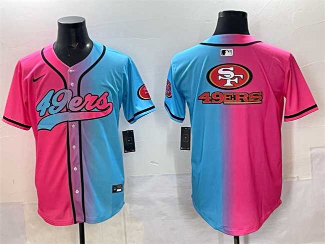 Men's San Francisco 49ers Team Big Logo Pink Blue Limited Stitched Baseball Jersey,We sell and wholesale Men's San Francisco 49ers Team Big Logo Pink Blue Limited Stitched Baseball Jersey on line form chian!