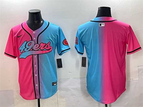 Men's San Francisco 49ers Blank Pink Blue Limited Stitched Baseball Jersey,We sell and wholesale Men's San Francisco 49ers Blank Pink Blue Limited Stitched Baseball Jersey on line form chian!