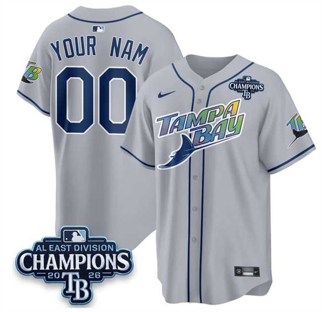 Men's Tampa Bay Rays ACTIVE PLAYER Custom Gray 2026 AL East Champions Patch Limited Stitched Baseball Jersey,We sell and wholesale Men's Tampa Bay Rays ACTIVE PLAYER Custom Gray 2026 AL East Champions Patch Limited Stitched Baseball Jersey on line form chian!