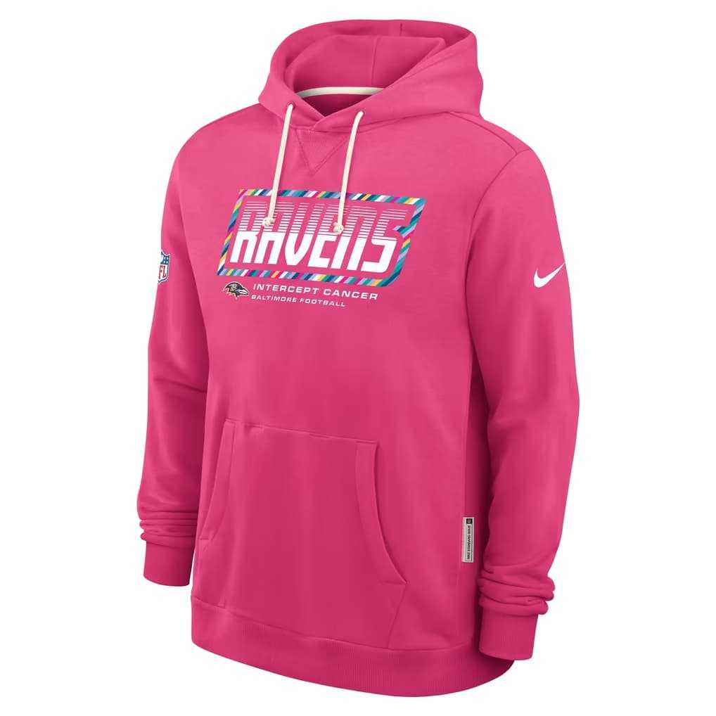 Men's Baltimore Ravens Pink 2026 Crucial Catch Sideline Standard Issue Dri-FIT Pullover Hoodie,We sell and wholesale Men's Baltimore Ravens Pink 2026 Crucial Catch Sideline Standard Issue Dri-FIT Pullover Hoodie on line form chian!