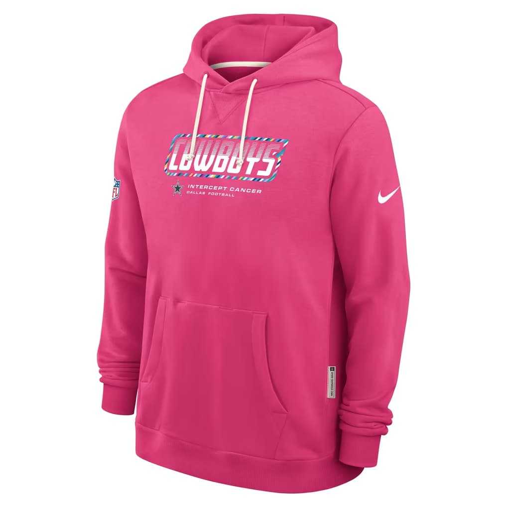 Men's Dallas Cowboys Pink 2026 Crucial Catch Sideline Standard Issue Dri-FIT Pullover Hoodie,We sell and wholesale Men's Dallas Cowboys Pink 2026 Crucial Catch Sideline Standard Issue Dri-FIT Pullover Hoodie on line form chian!