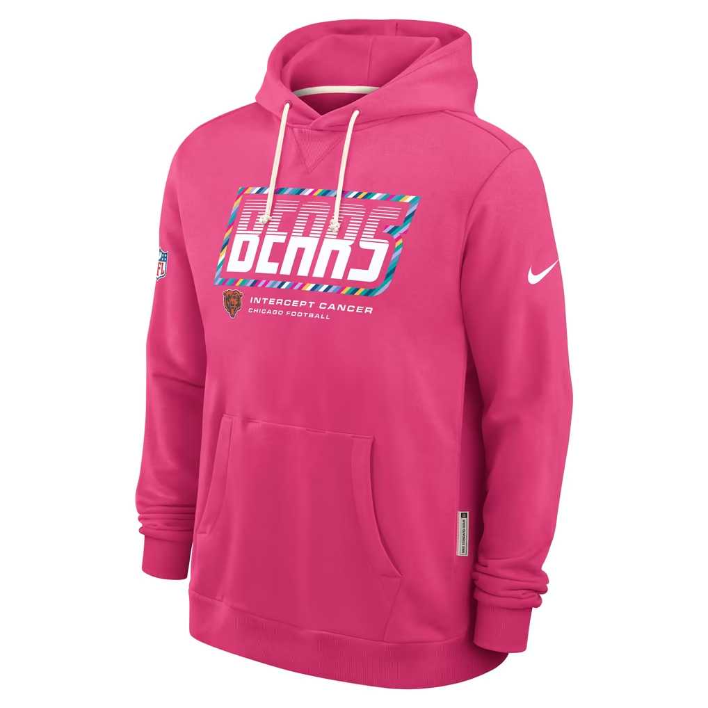 Men's Chicago Bears Pink 2026 Crucial Catch Sideline Standard Issue Dri-FIT Pullover Hoodie,We sell and wholesale Men's Chicago Bears Pink 2026 Crucial Catch Sideline Standard Issue Dri-FIT Pullover Hoodie on line form chian!