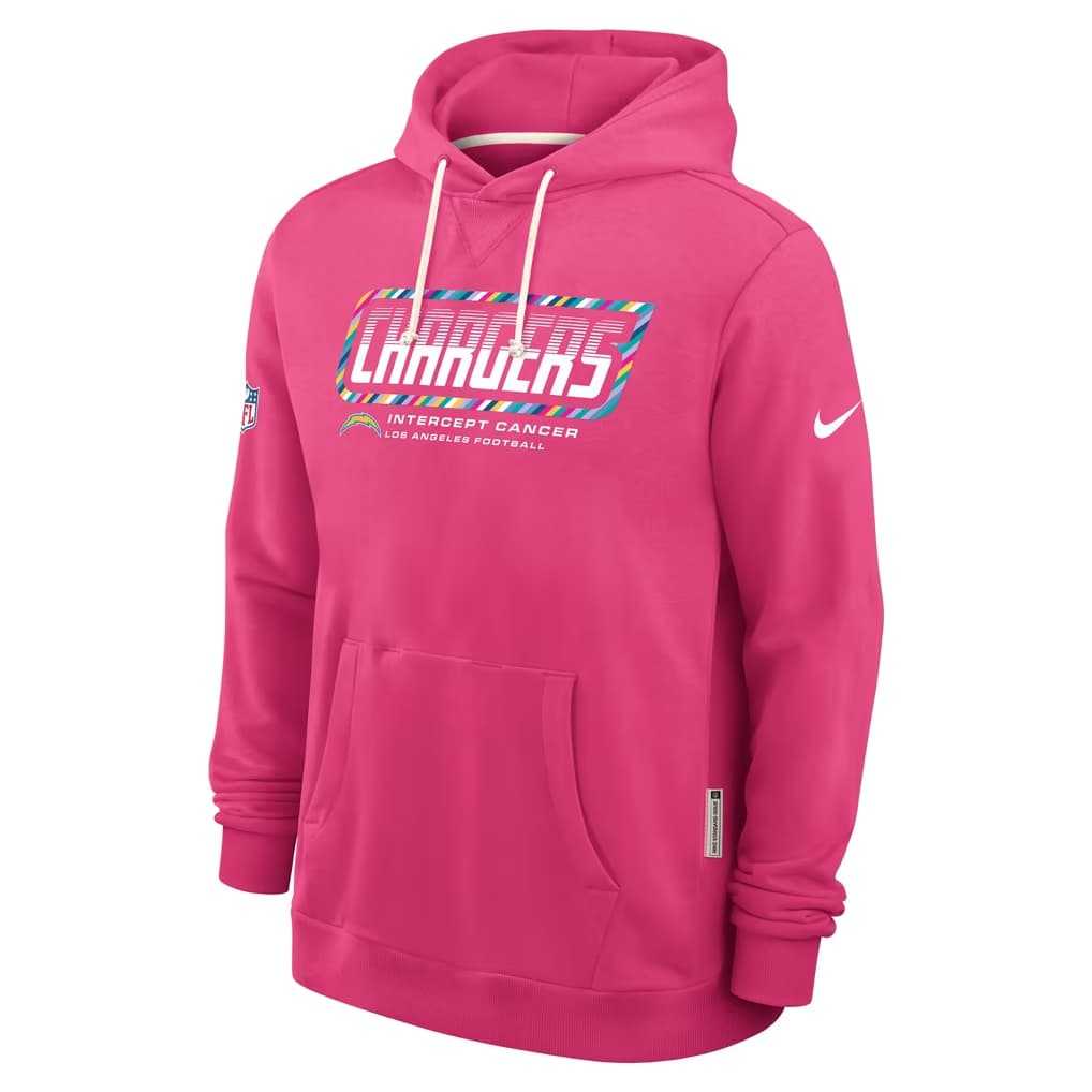 Men's Los Angeles Chargers Pink 2026 Crucial Catch Sideline Standard Issue Dri-FIT Pullover Hoodie,We sell and wholesale Men's Los Angeles Chargers Pink 2026 Crucial Catch Sideline Standard Issue Dri-FIT Pullover Hoodie on line form chian!