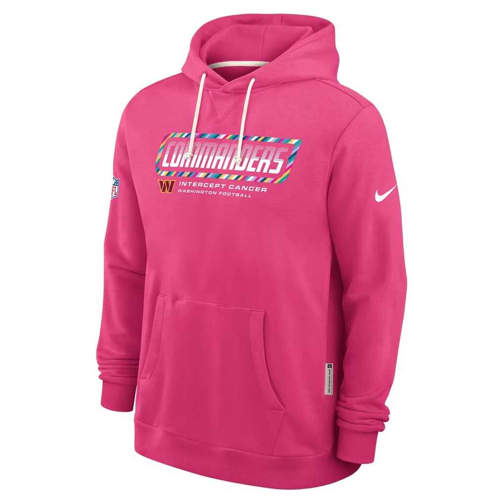 Men's Washington Commanders Pink 2026 Crucial Catch Sideline Standard Issue Dri-FIT Pullover Hoodie,We sell and wholesale Men's Washington Commanders Pink 2026 Crucial Catch Sideline Standard Issue Dri-FIT Pullover Hoodie on line form chian!