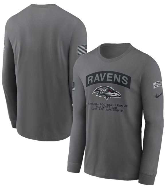 Men's Baltimore Ravens Gray 2026 Salute to Service Long Sleeve T-Shirt,We sell and wholesale Men's Baltimore Ravens Gray 2026 Salute to Service Long Sleeve T-Shirt on line form chian!