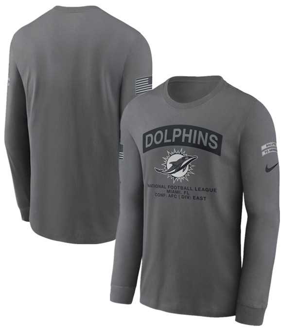 Men's Miami Dolphins Gray 2026 Salute to Service Long Sleeve T-Shirt,We sell and wholesale Men's Miami Dolphins Gray 2026 Salute to Service Long Sleeve T-Shirt on line form chian!