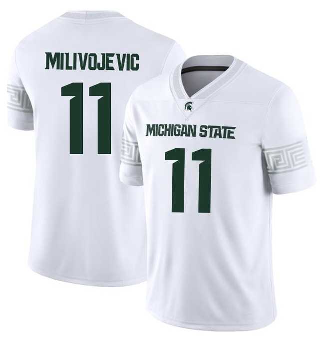 Men's Michigan State Spartans #11 Alessio Milivojevic 2025 White Game Jersey Dzhi,We sell and wholesale Men's Michigan State Spartans #11 Alessio Milivojevic 2025 White Game Jersey Dzhi on line form chian!