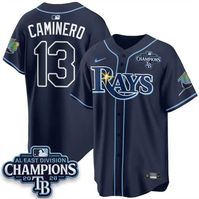 Men's Tampa Bay Rays #13 Junior Caminero Navy 2026 AL East Champions Patch Limited Stitched Jersey Dzhi,We sell and wholesale Men's Tampa Bay Rays #13 Junior Caminero Navy 2026 AL East Champions Patch Limited Stitched Jersey Dzhi on line form chian!