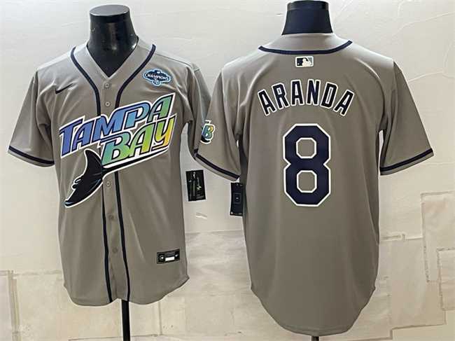 Men's Tampa Bay Rays #8 Jonathan Aranda Gray 2026 AL East Champions Patch Vapor Limited Stitched Jersey,We sell and wholesale Men's Tampa Bay Rays #8 Jonathan Aranda Gray 2026 AL East Champions Patch Vapor Limited Stitched Jersey on line form chian!