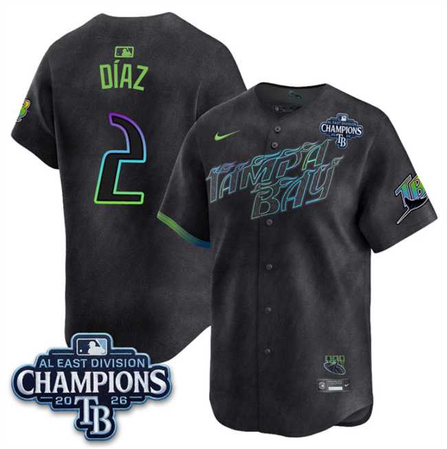 Men's Tampa Bay Rays #2 Yandy Diaz Charcoal 2026 AL East Champions Patch City Connect Limited Stitched Jersey Dzhi,We sell and wholesale Men's Tampa Bay Rays #2 Yandy Diaz Charcoal 2026 AL East Champions Patch City Connect Limited Stitched Jersey Dzhi on line form chian!