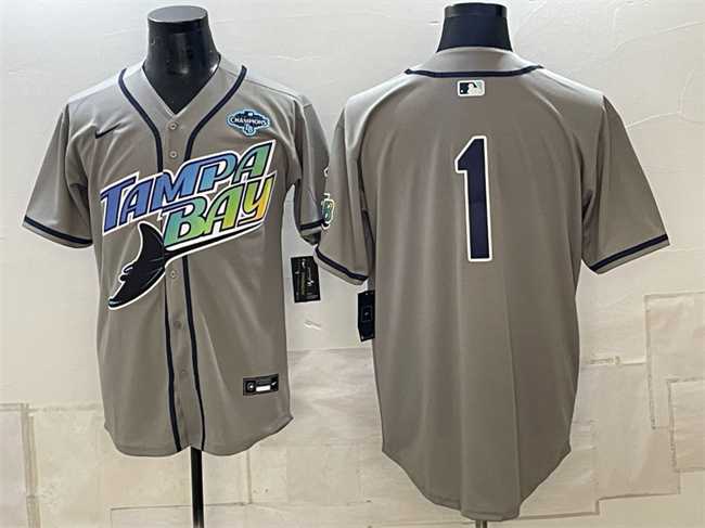 Men's Tampa Bay Rays #1 Gray 2026 AL East Champions Patch Vapor Limited Stitched Jersey,We sell and wholesale Men's Tampa Bay Rays #1 Gray 2026 AL East Champions Patch Vapor Limited Stitched Jersey on line form chian!