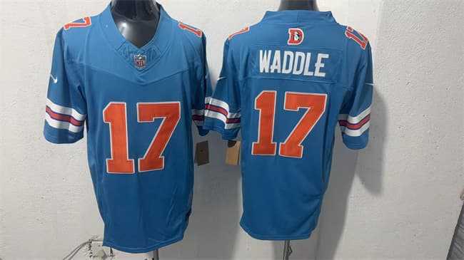 Men's Denver Broncos #17 Jaylen Waddle Blue F.U.S.E. With Patch Throwback Vapor Limited Stitched Jersey,We sell and wholesale Men's Denver Broncos #17 Jaylen Waddle Blue F.U.S.E. With Patch Throwback Vapor Limited Stitched Jersey on line form chian!