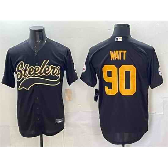 Men's Pittsburgh Steelers 90 T J Watt Black Cool Base Stitched Baseball Jersey Dzhi,We sell and wholesale Men's Pittsburgh Steelers 90 T J Watt Black Cool Base Stitched Baseball Jersey Dzhi on line form chian!