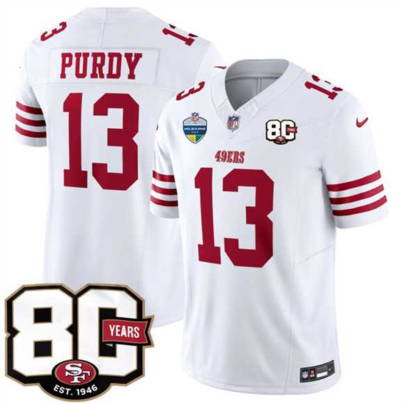 Men's San Francisco 49ers #13 Brock Purdy White 80th Anniversary And Melbourne Game Patch 2026 F.U.S.E. Vapor Untouchable Limited Stitched Jersey Dzhi,We sell and wholesale Men's San Francisco 49ers #13 Brock Purdy White 80th Anniversary And Melbourne Game Patch 2026 F.U.S.E. Vapor Untouchable Limited Stitched Jersey Dzhi on line form chian!
