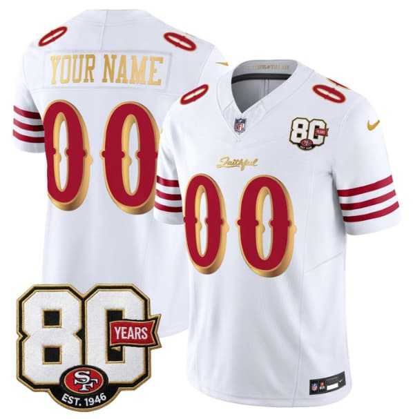 Men's San Francisco 49ers Active Player Custom White Gold 80th Anniversary Patch Rivalries 2026 F.U.S.E. Vapor Untouchable Limited Football Stitched Jersey,We sell and wholesale Men's San Francisco 49ers Active Player Custom White Gold 80th Anniversary Patch Rivalries 2026 F.U.S.E. Vapor Untouchable Limited Football Stitched Jersey on line form chian!