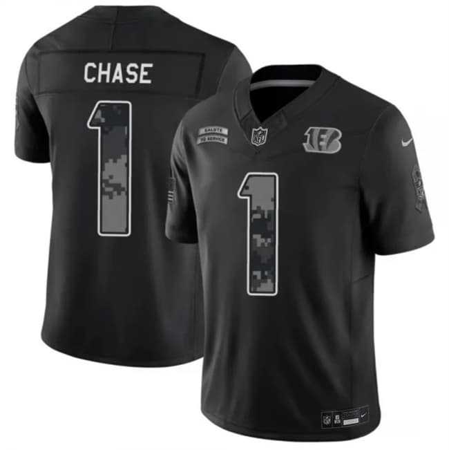 Men's Cincinnati Bengals #1 Ja'Marr Chase Black 2026 F.U.S.E. Salute to Service Limited Stitched Jersey,We sell and wholesale Men's Cincinnati Bengals #1 Ja'Marr Chase Black 2026 F.U.S.E. Salute to Service Limited Stitched Jersey on line form chian!