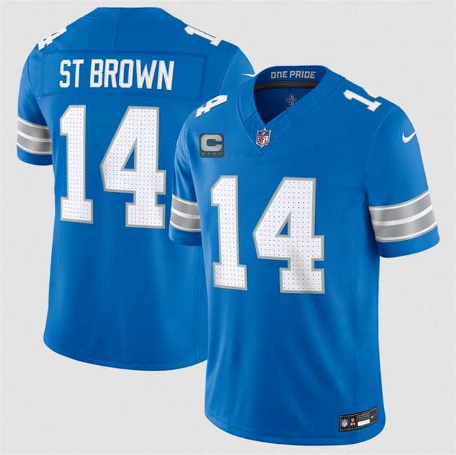 Men's Detroit Lions #14 Amon-Ra St. Brown Blue 2026 With 4-Star C Patch F.U.S.E. Vapor Limited Stitched Jersey,We sell and wholesale Men's Detroit Lions #14 Amon-Ra St. Brown Blue 2026 With 4-Star C Patch F.U.S.E. Vapor Limited Stitched Jersey on line form chian!