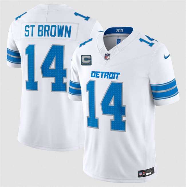 Men's Detroit Lions #14 Amon-Ra St. Brown White 2026 With 4-Star C Patch F.U.S.E. Vapor Limited Stitched Jersey,We sell and wholesale Men's Detroit Lions #14 Amon-Ra St. Brown White 2026 With 4-Star C Patch F.U.S.E. Vapor Limited Stitched Jersey on line form chian!
