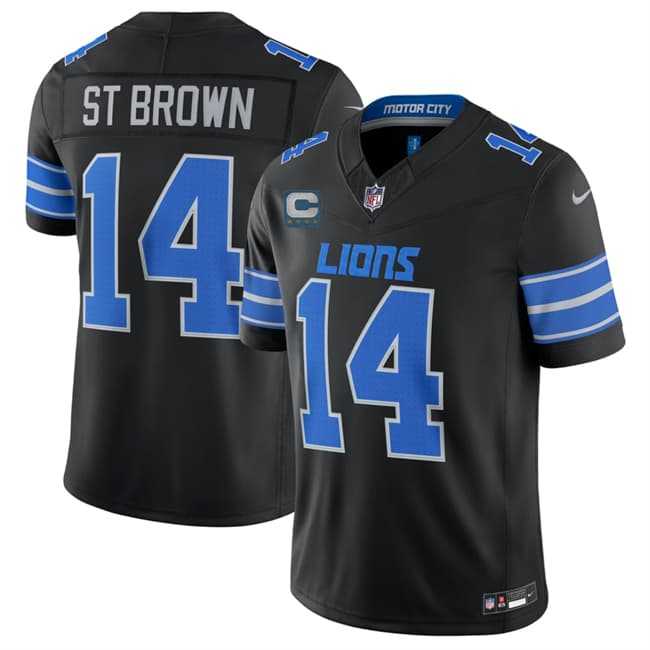 Men's Detroit Lions #14 Amon-Ra St. Brown Black 2026 With 4-Star C Patch F.U.S.E. Vapor Limited Stitched Jersey,We sell and wholesale Men's Detroit Lions #14 Amon-Ra St. Brown Black 2026 With 4-Star C Patch F.U.S.E. Vapor Limited Stitched Jersey on line form chian!