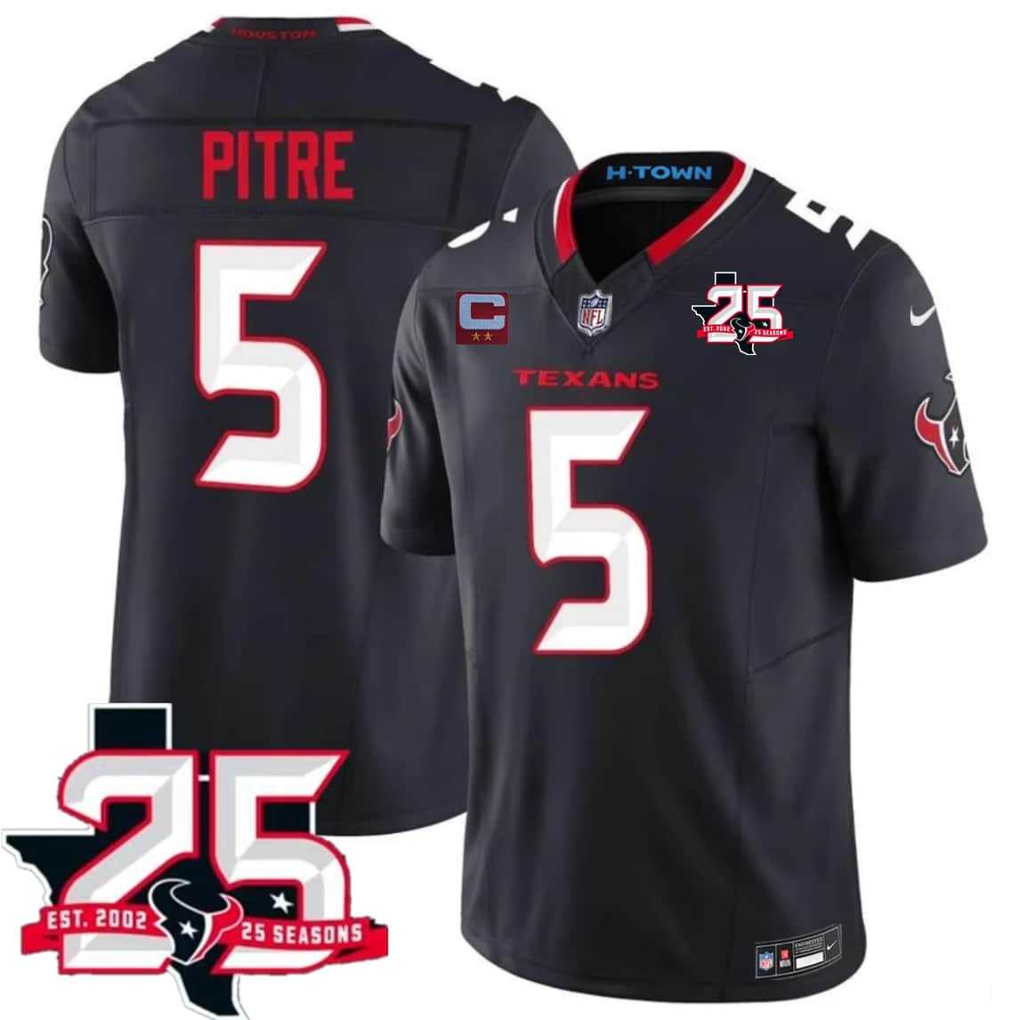 Men's Houston Texans #5 Jalen Pitre Navy 2nd Alternate 2026 With 25th Anniversary Patch And 2-Star C Patch F.U.S.E. Vapor Limited Stitched Jersey,We sell and wholesale Men's Houston Texans #5 Jalen Pitre Navy 2nd Alternate 2026 With 25th Anniversary Patch And 2-Star C Patch F.U.S.E. Vapor Limited Stitched Jersey on line form chian!
