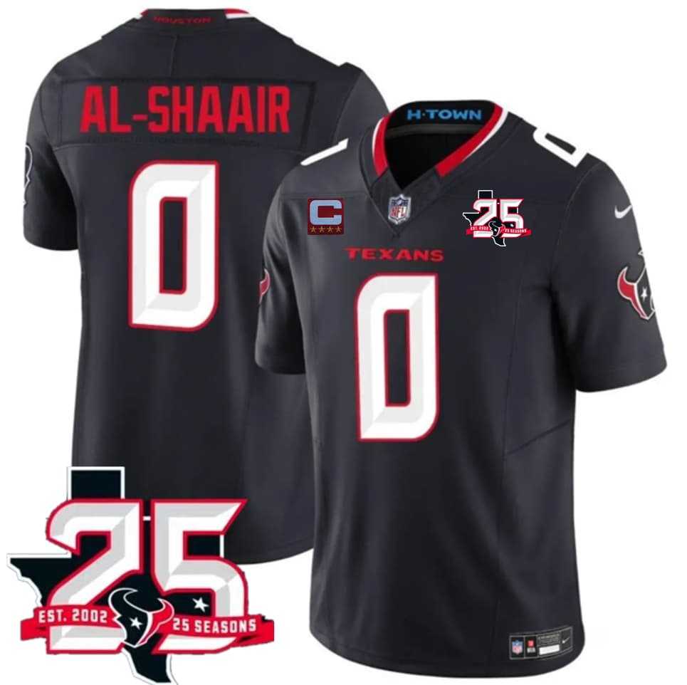 Men's Houston Texans #0 Azeez Al-Shaair Navy 2nd Alternate 2026 With 25th Anniversary Patch And 4-Star C Patch F.U.S.E. Vapor Limited Stitched Jersey,We sell and wholesale Men's Houston Texans #0 Azeez Al-Shaair Navy 2nd Alternate 2026 With 25th Anniversary Patch And 4-Star C Patch F.U.S.E. Vapor Limited Stitched Jersey on line form chian!