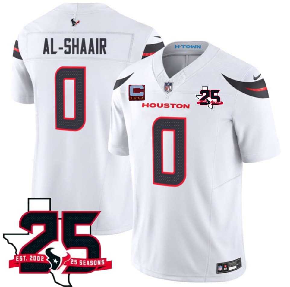 Men's Houston Texans #0 Azeez Al-Shaair White 2026 With 25th Anniversary Patch And 4-Star C Patch F.U.S.E. Vapor Limited Stitched Jersey,We sell and wholesale Men's Houston Texans #0 Azeez Al-Shaair White 2026 With 25th Anniversary Patch And 4-Star C Patch F.U.S.E. Vapor Limited Stitched Jersey on line form chian!