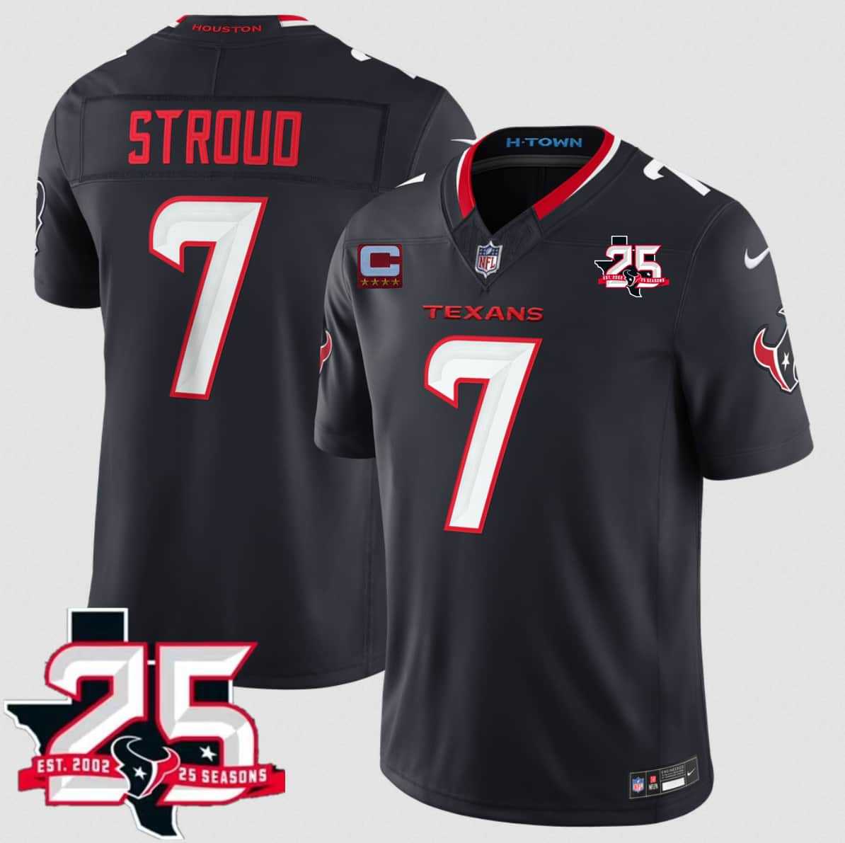 Men's Houston Texans #7 C.J. Stroud Navy 2nd Alternate 2026 With 25th Anniversary Patch And 4-Star C Patch F.U.S.E. Vapor Limited Stitched Jersey,We sell and wholesale Men's Houston Texans #7 C.J. Stroud Navy 2nd Alternate 2026 With 25th Anniversary Patch And 4-Star C Patch F.U.S.E. Vapor Limited Stitched Jersey on line form chian!