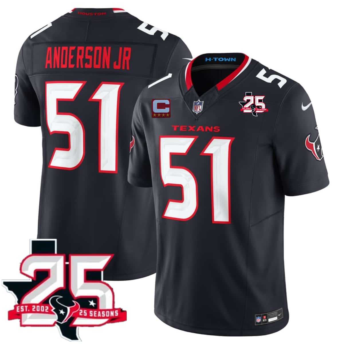 Men's Houston Texans #51 Will Anderson Jr Navy 2nd Alternate 2026 With 25th Anniversary Patch And 4-Star C Patch F.U.S.E. Vapor Limited Stitched Jersey,We sell and wholesale Men's Houston Texans #51 Will Anderson Jr Navy 2nd Alternate 2026 With 25th Anniversary Patch And 4-Star C Patch F.U.S.E. Vapor Limited Stitched Jersey on line form chian!