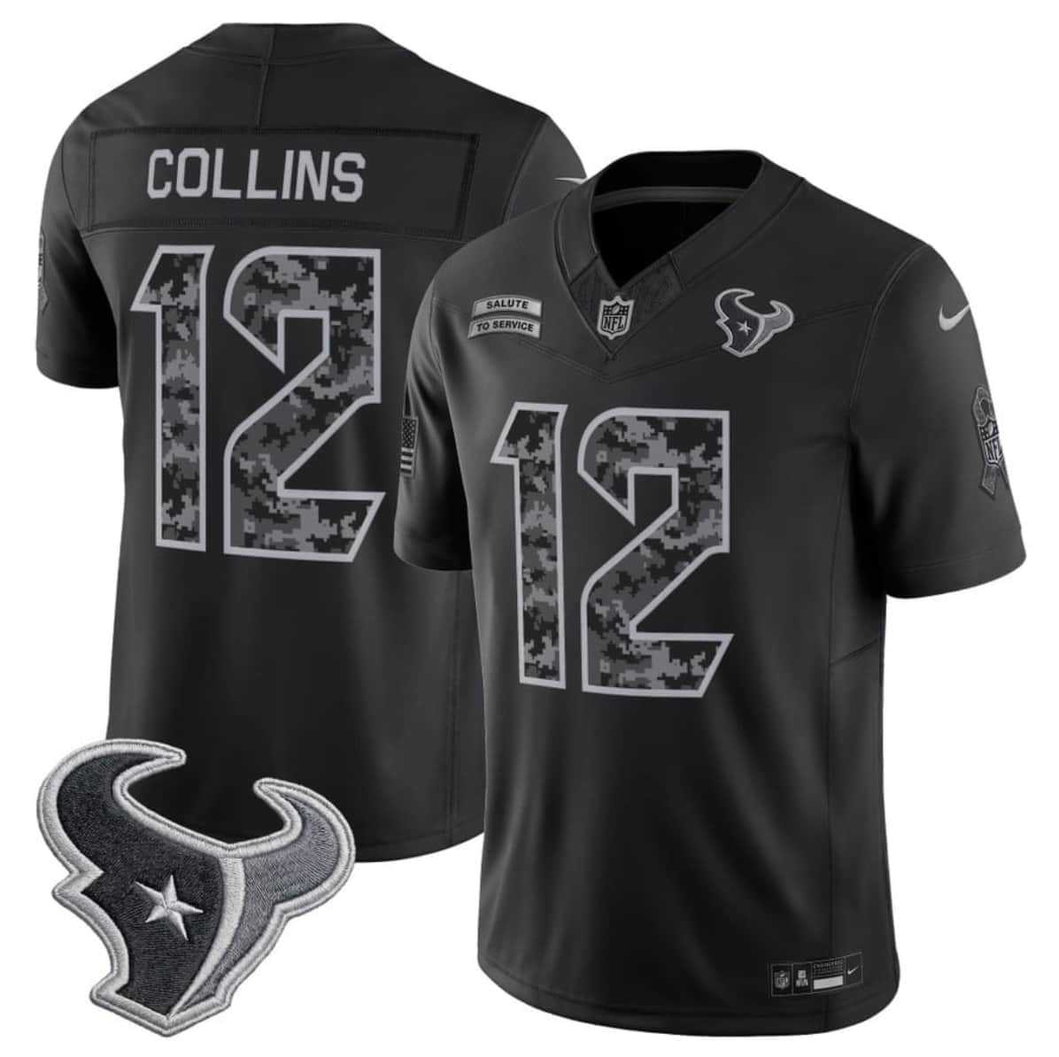 Men's Houston Texans #12 Nico Collins Black F.U.S.E. 2026 Salute to Service Limited Stitched Jersey,We sell and wholesale Men's Houston Texans #12 Nico Collins Black F.U.S.E. 2026 Salute to Service Limited Stitched Jersey on line form chian!