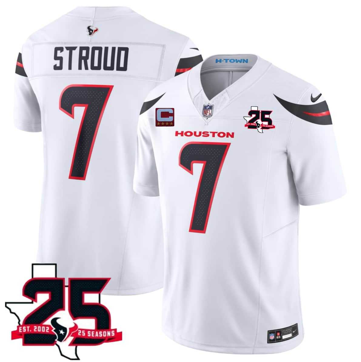Men's Houston Texans #7 C.J. Stroud White 2026 With 25th Anniversary Patch And 4-Star C Patch F.U.S.E. Vapor Limited Stitched Jersey,We sell and wholesale Men's Houston Texans #7 C.J. Stroud White 2026 With 25th Anniversary Patch And 4-Star C Patch F.U.S.E. Vapor Limited Stitched Jersey on line form chian!