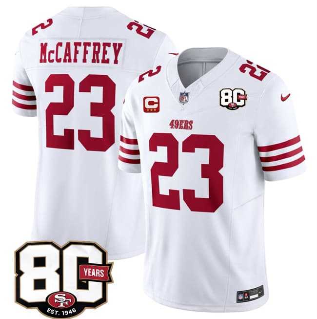 Men's San Francisco 49ers #23 Christian McCaffrey White 2026 F.U.S.E. With 80th Anniversary & 3-Star C Patch Vapor Untouchable Limited Stitched Jersey,We sell and wholesale Men's San Francisco 49ers #23 Christian McCaffrey White 2026 F.U.S.E. With 80th Anniversary & 3-Star C Patch Vapor Untouchable Limited Stitched Jersey on line form chian!
