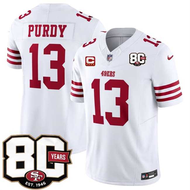 Men's San Francisco 49ers #13 Brock Purdy White 2026 F.U.S.E. With 80th Anniversary & 4-Star C Patch Vapor Untouchable Limited Stitched Jersey,We sell and wholesale Men's San Francisco 49ers #13 Brock Purdy White 2026 F.U.S.E. With 80th Anniversary & 4-Star C Patch Vapor Untouchable Limited Stitched Jersey on line form chian!