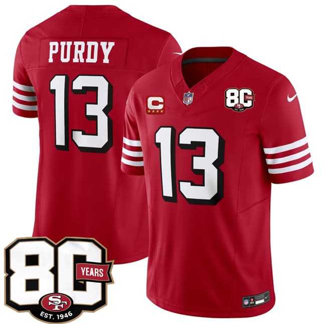 Men's San Francisco 49ers #13 Brock Purdy New Red 2026 F.U.S.E. With 80th Anniversary & 4-Star C Patch Vapor Untouchable Limited Stitched Jersey,We sell and wholesale Men's San Francisco 49ers #13 Brock Purdy New Red 2026 F.U.S.E. With 80th Anniversary & 4-Star C Patch Vapor Untouchable Limited Stitched Jersey on line form chian!