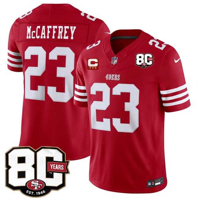 Men's San Francisco 49ers #23 Christian McCaffrey Red 2026 F.U.S.E. With 80th Anniversary & 3-Star C Patch Vapor Untouchable Limited Stitched Jersey,We sell and wholesale Men's San Francisco 49ers #23 Christian McCaffrey Red 2026 F.U.S.E. With 80th Anniversary & 3-Star C Patch Vapor Untouchable Limited Stitched Jersey on line form chian!