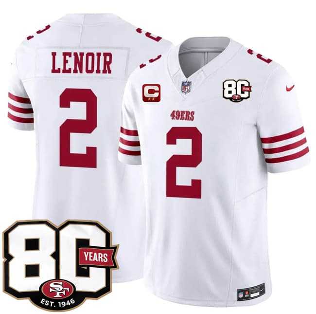 Men's San Francisco 49ers #2 Deommodore Lenoir White 2026 F.U.S.E. With 80th Anniversary & 2-Star C Patch Vapor Untouchable Limited Stitched Jersey,We sell and wholesale Men's San Francisco 49ers #2 Deommodore Lenoir White 2026 F.U.S.E. With 80th Anniversary & 2-Star C Patch Vapor Untouchable Limited Stitched Jersey on line form chian!