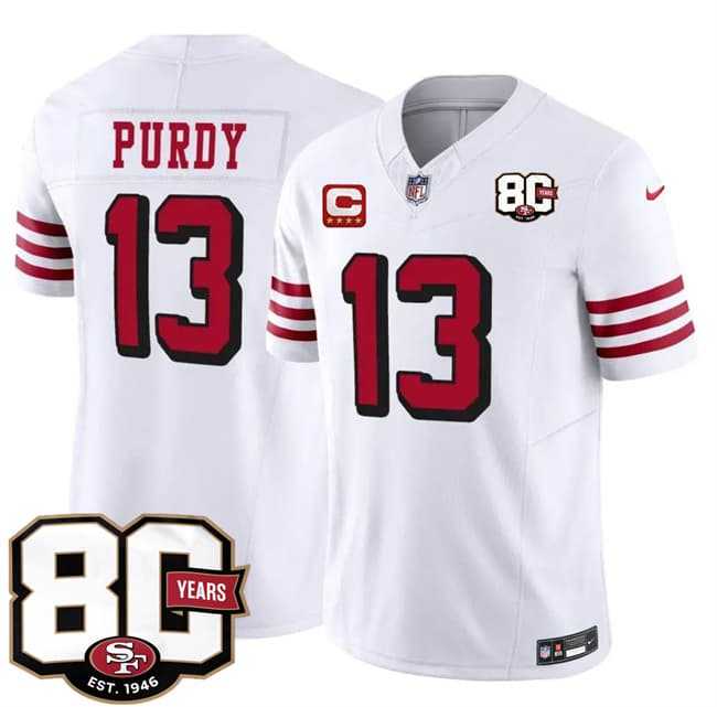 Men's San Francisco 49ers #13 Brock Purdy New White 2026 F.U.S.E. With 80th Anniversary & 4-Star C Patch Vapor Untouchable Limited Stitched Jersey,We sell and wholesale Men's San Francisco 49ers #13 Brock Purdy New White 2026 F.U.S.E. With 80th Anniversary & 4-Star C Patch Vapor Untouchable Limited Stitched Jersey on line form chian!