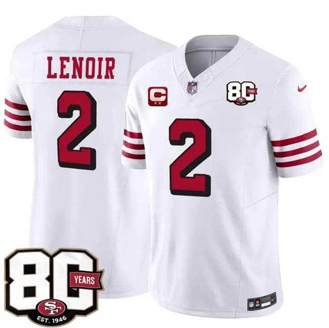 Men's San Francisco 49ers #2 Deommodore Lenoir New White 2026 F.U.S.E. With 80th Anniversary & 2-Star C Patch Vapor Untouchable Limited Stitched Jersey,We sell and wholesale Men's San Francisco 49ers #2 Deommodore Lenoir New White 2026 F.U.S.E. With 80th Anniversary & 2-Star C Patch Vapor Untouchable Limited Stitched Jersey on line form chian!