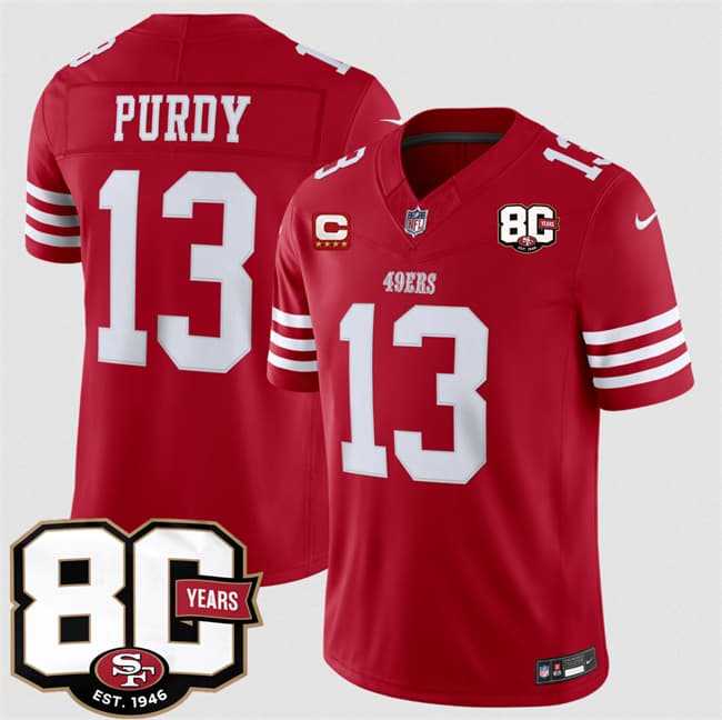 Men's San Francisco 49ers #13 Brock Purdy Red 2026 F.U.S.E. With 80th Anniversary & 4-Star C Patch Vapor Untouchable Limited Stitched Jersey,We sell and wholesale Men's San Francisco 49ers #13 Brock Purdy Red 2026 F.U.S.E. With 80th Anniversary & 4-Star C Patch Vapor Untouchable Limited Stitched Jersey on line form chian!