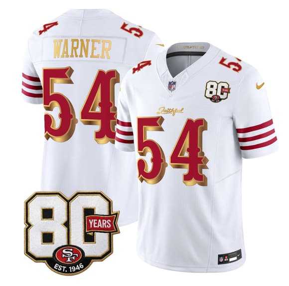 Men's San Francisco 49ers #54 Fred Warner White Gold 80th Anniversary Patch 'Rivalries' 2026 F.U.S.E. Vapor Untouchable Limited Stitched Jersey,We sell and wholesale Men's San Francisco 49ers #54 Fred Warner White Gold 80th Anniversary Patch 'Rivalries' 2026 F.U.S.E. Vapor Untouchable Limited Stitched Jersey on line form chian!