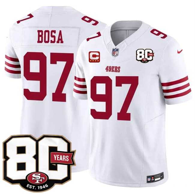 Men's San Francisco 49ers #97 Nick Bosa White 2026 F.U.S.E. With 80th Anniversary & 4-Star C Patch Vapor Untouchable Limited Stitched Jersey,We sell and wholesale Men's San Francisco 49ers #97 Nick Bosa White 2026 F.U.S.E. With 80th Anniversary & 4-Star C Patch Vapor Untouchable Limited Stitched Jersey on line form chian!